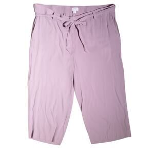 J Jill Pink Wide Leg Cropped Pants Size 18 Elastic Waist Tie Belt